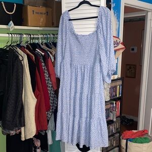 Torrid Light Blue Polka Dot Long Sleeve Dress